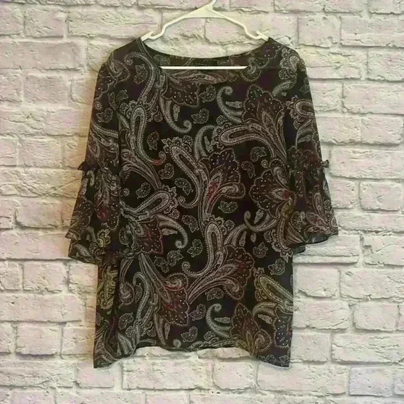 i Jeans by Buffalo Women's sheer blouse black with jewel tones paisley Size XL - Picture 1 of 5